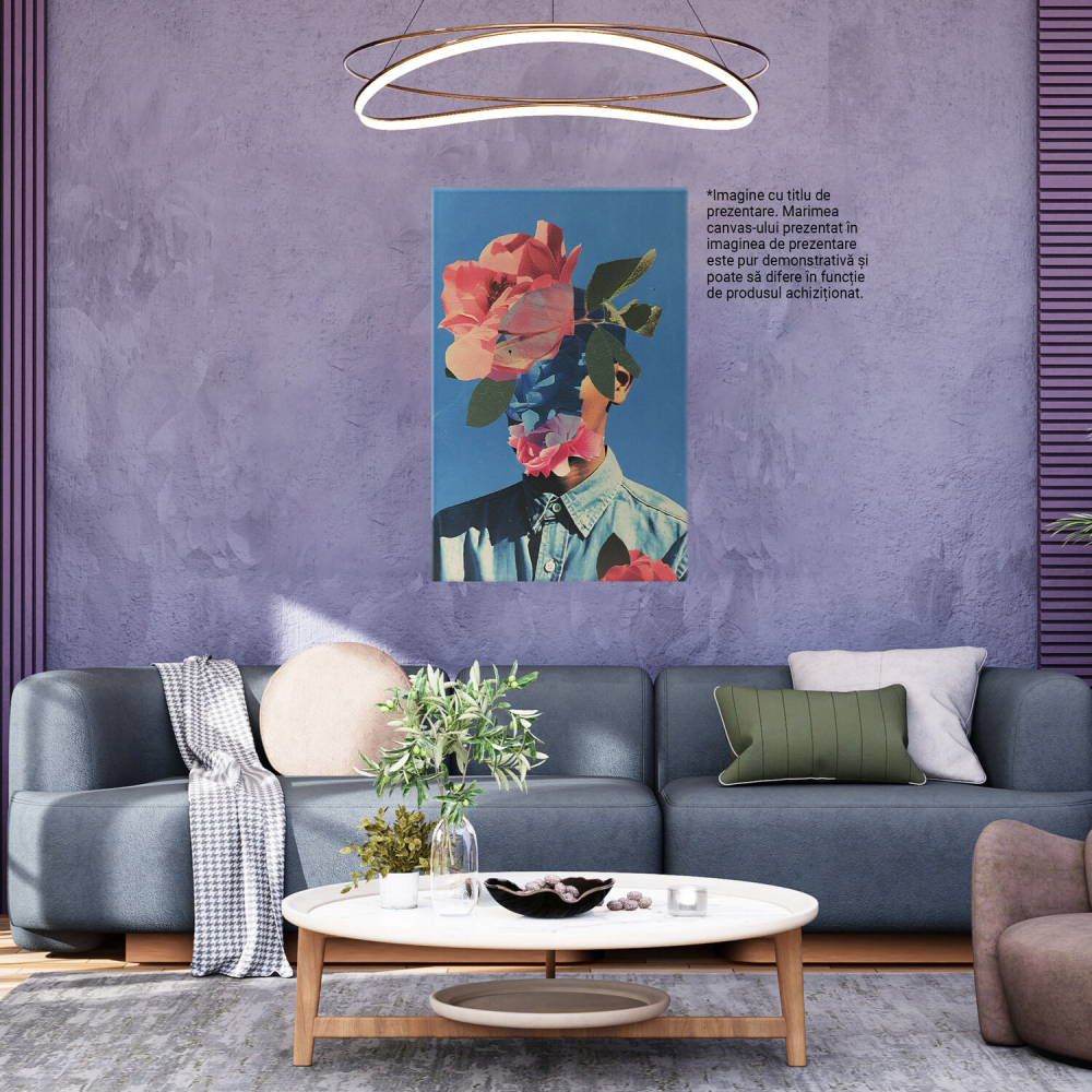 Tablou Canvas - Bărbat cu Chipul Acoperit de Flori Sălbatice, Cămașă și Flori Delicate, Marime 40x25CM [3]