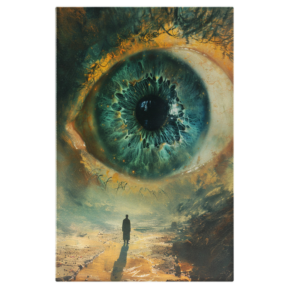 Tablou Canvas cu Bărbat în Palton Lung și Ochi Albastru Minuat | Pictură Digitală, Marime 40x25CM [1]