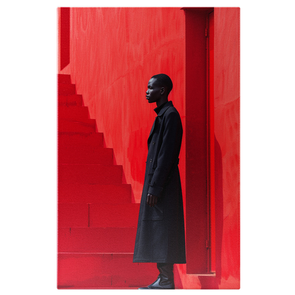 Bărbat în Palton Negru Lung cu Cizme din Piele, Marime 40x25CM [1]