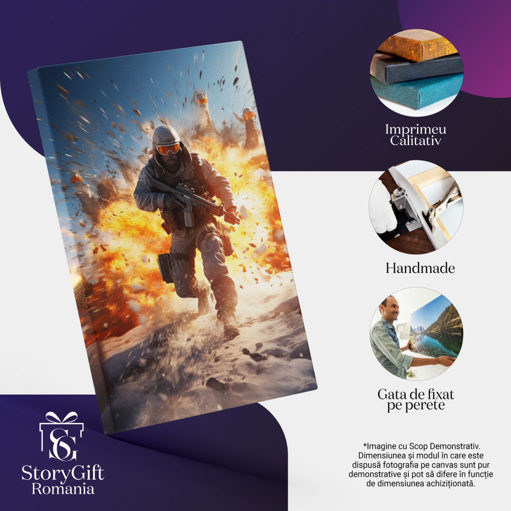 Tablou Canvas - Bărbat în Război cu Pușca în Mână și Vestă Inarmată, Marime 40x25CM [2]