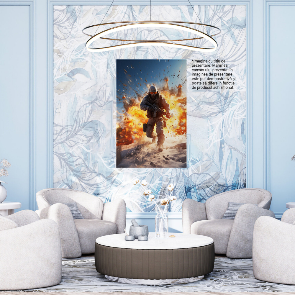 Tablou Canvas - Bărbat în Război cu Pușca în Mână și Vestă Inarmată, Marime 40x25CM [4]