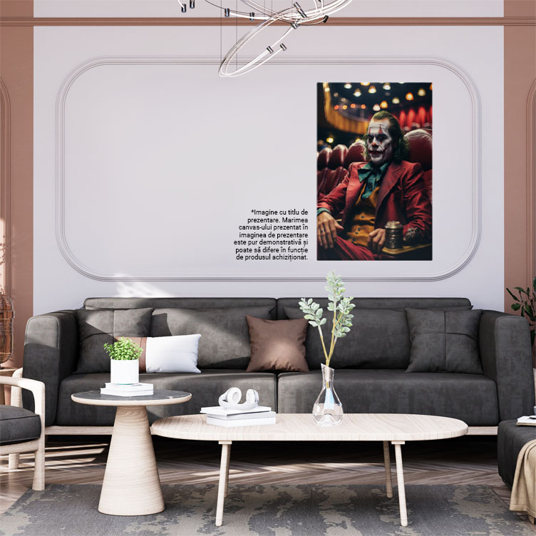 Tablou Canvas:  Barbat Jocker cu Parul Verde si Vesta Galbena in Sala de Cinema Pictat pe Fata Pictura Digitala 40x25CM [2]