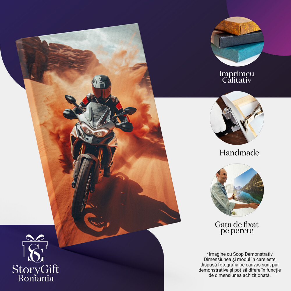 Bărbat pe Motocicletă în Viteză prin Deșert - Pictură Digitală, Marime 40x25CM [2]