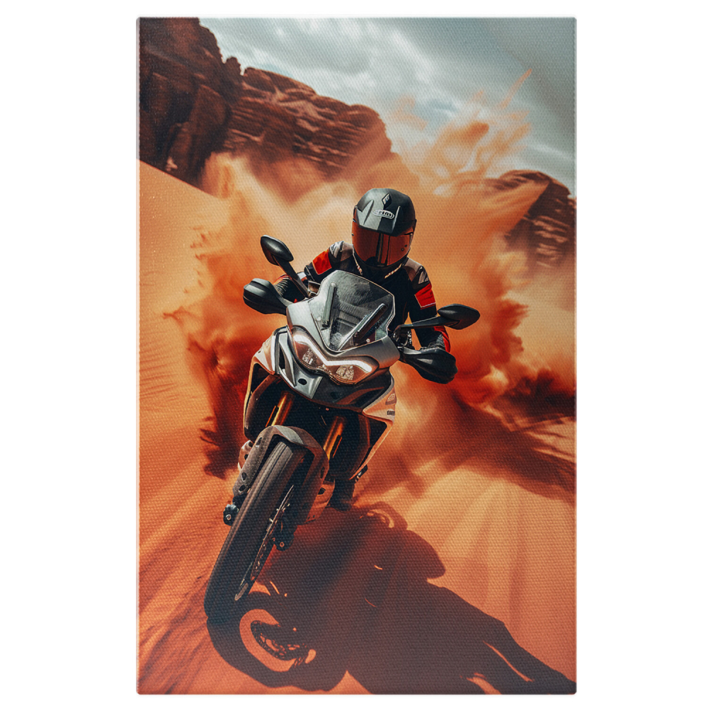 Bărbat pe Motocicletă în Viteză prin Deșert - Pictură Digitală, Marime 40x25CM [1]