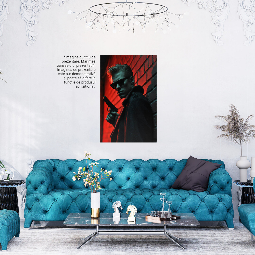 Bărbat Periculos cu Pistol - Pictură Digitală cu Atmosferă de Suspans, Marime 40x25CM [4]