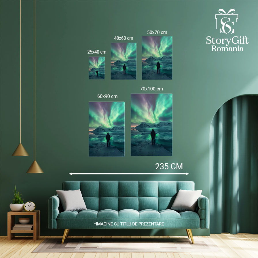 Tablou Canvas:  Barbat Singuratic care se uita catre Imbinarea de Culori ale Cerului la Polul Nord Pictura Digitala 40x25CM [4]