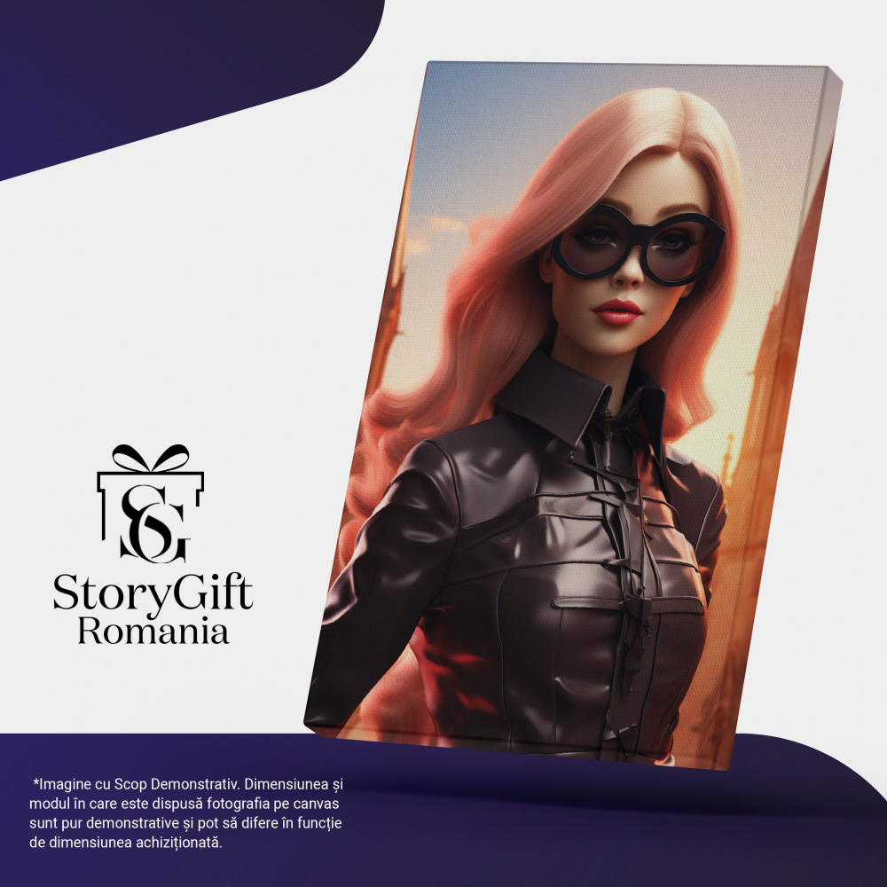 Tablou Canvas: Barbie spioana   Blond, Lucrari de arta, Nor, , Croiala costum, Desen, Ochelari, Moda, Design vestimentar Pictura Digitala 40x25CM [5]
