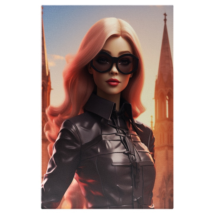 Tablou Canvas: Barbie spioana   Blond, Lucrari de arta, Nor, , Croiala costum, Desen, Ochelari, Moda, Design vestimentar Pictura Digitala 40x25CM [1]