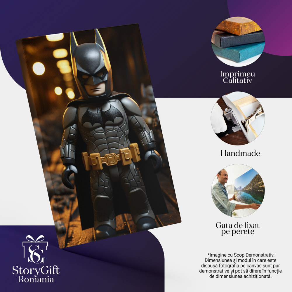 Tablou Canvas Batman în Stil Lego | Pictură Digitală cu Erou Fictiv, Marime 40x25CM [2]