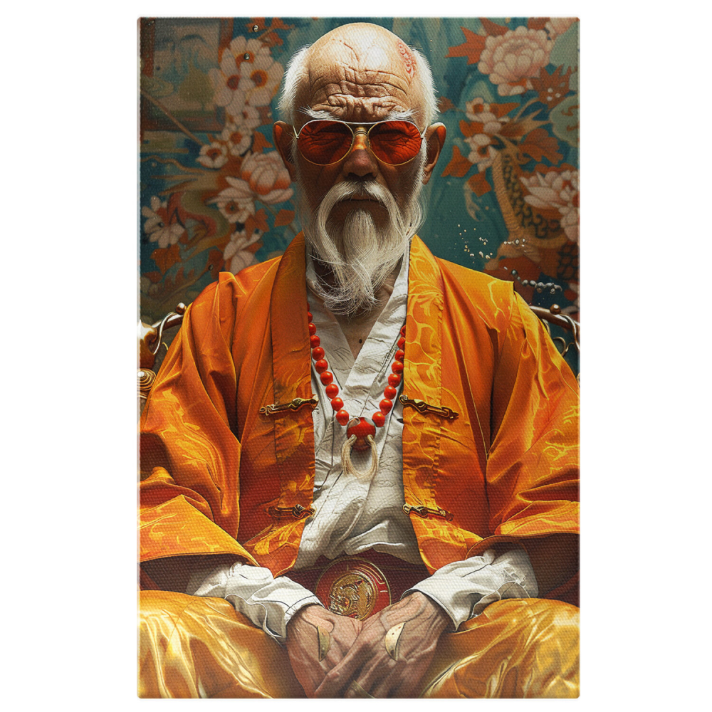 Bătrân Japonez în Haine Galbene, cu Chelie și Păr Alb - Pictură Digitală, Marime 40x25CM [1]