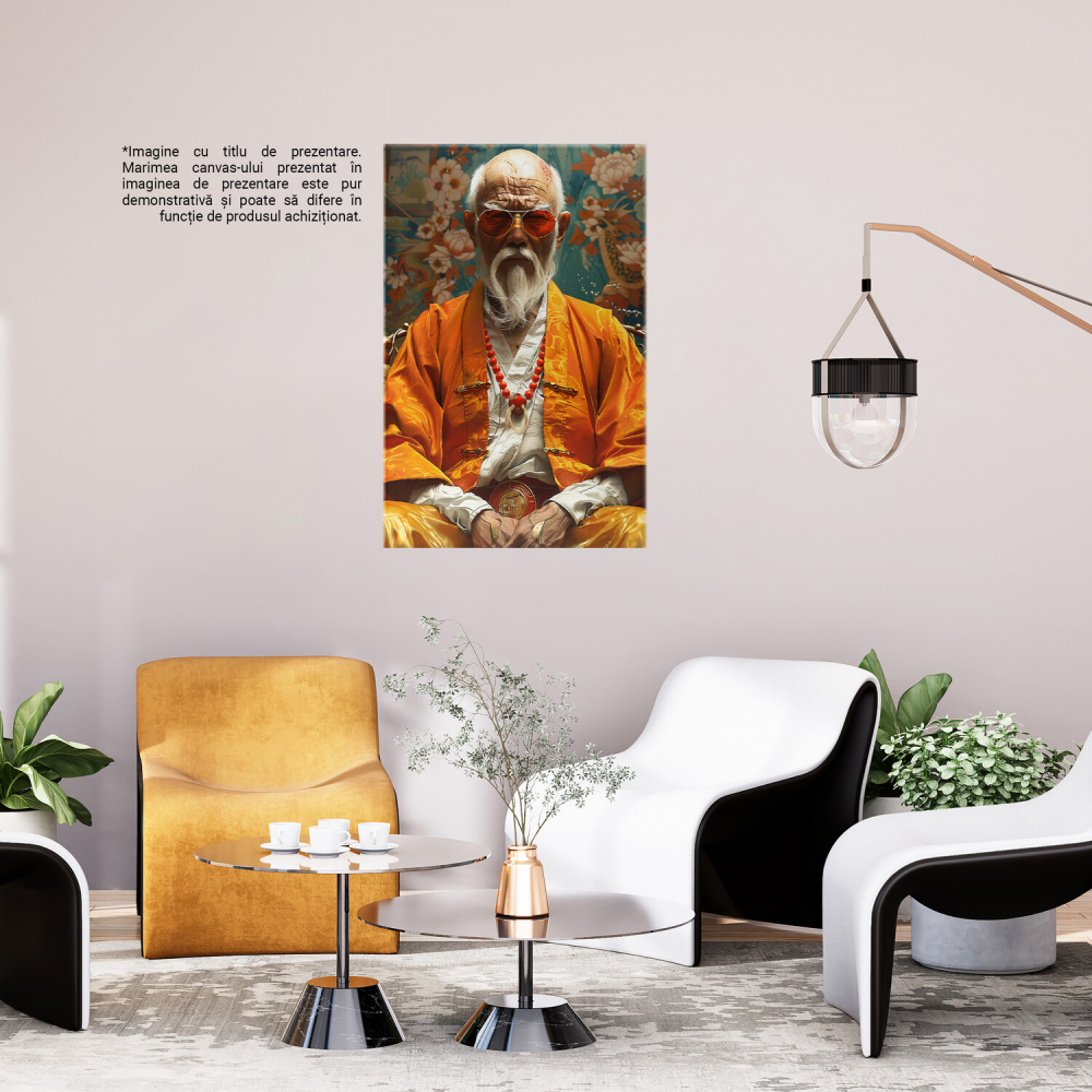 Bătrân Japonez în Haine Galbene, cu Chelie și Păr Alb - Pictură Digitală, Marime 40x25CM [3]