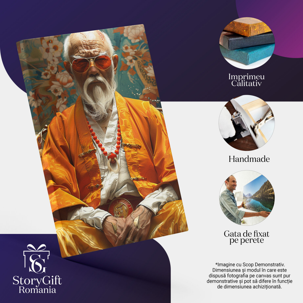 Bătrân Japonez în Haine Galbene, cu Chelie și Păr Alb - Pictură Digitală, Marime 40x25CM [2]