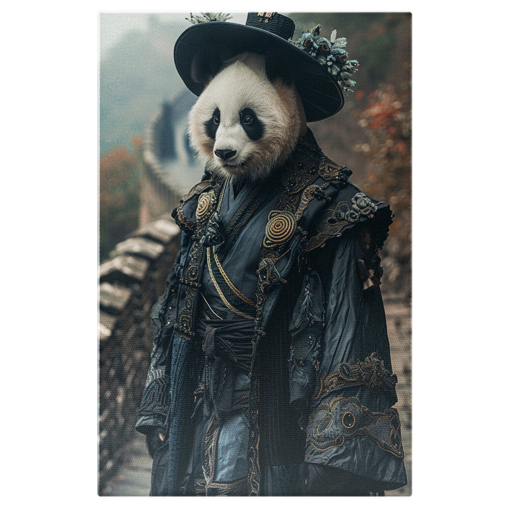 Panda Chinezesc cu Palarie pe Marele Zid Chinezesc - Pictură Digitală, Marime 40x25CM [1]
