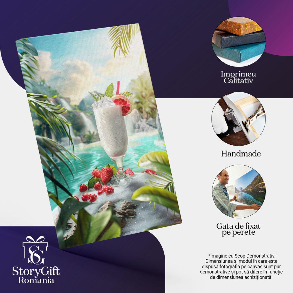 Tablou Canvas Băutură Răcoroasă cu Fructe Roșii pe Spuma Valurilor de pe Insula Tropicală , Pictura Digitala 40x25CM [3]