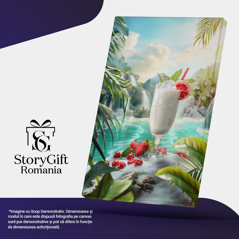 Tablou Canvas Băutură Răcoroasă cu Fructe Roșii pe Spuma Valurilor de pe Insula Tropicală , Pictura Digitala 40x25CM [5]