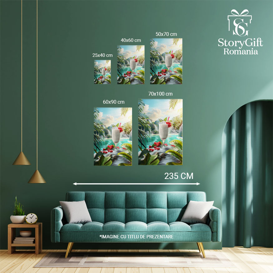 Tablou Canvas Băutură Răcoroasă cu Fructe Roșii pe Spuma Valurilor de pe Insula Tropicală , Pictura Digitala 40x25CM [4]