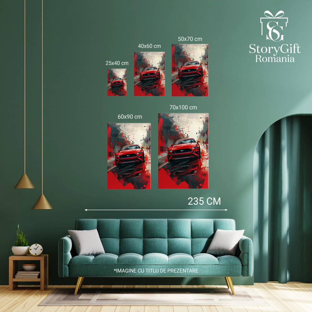 Tablou Canvas Ford Mustang Roșu pe Stradă Umezită, Marime 40x25CM [4]