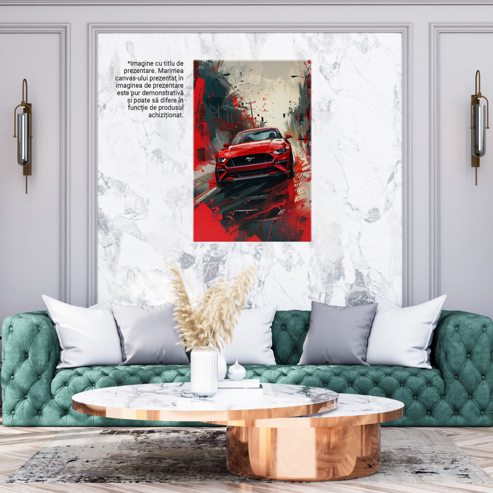 Tablou Canvas Ford Mustang Roșu pe Stradă Umezită, Marime 40x25CM [3]
