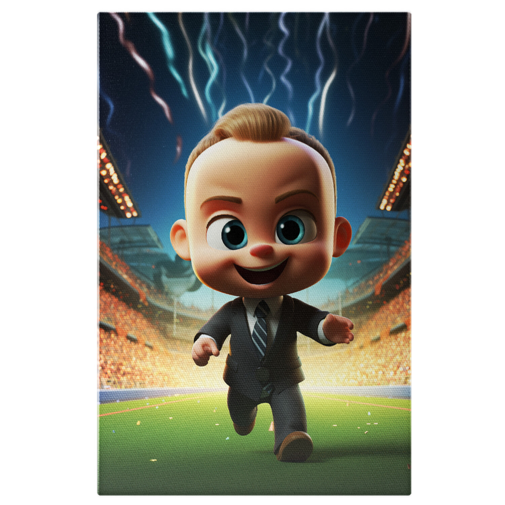 Bebelus în Costum Negru pe Stadion cu Mii de Oameni și Panglici Colorate - Pictură Digitală, Marime 40x25CM [1]