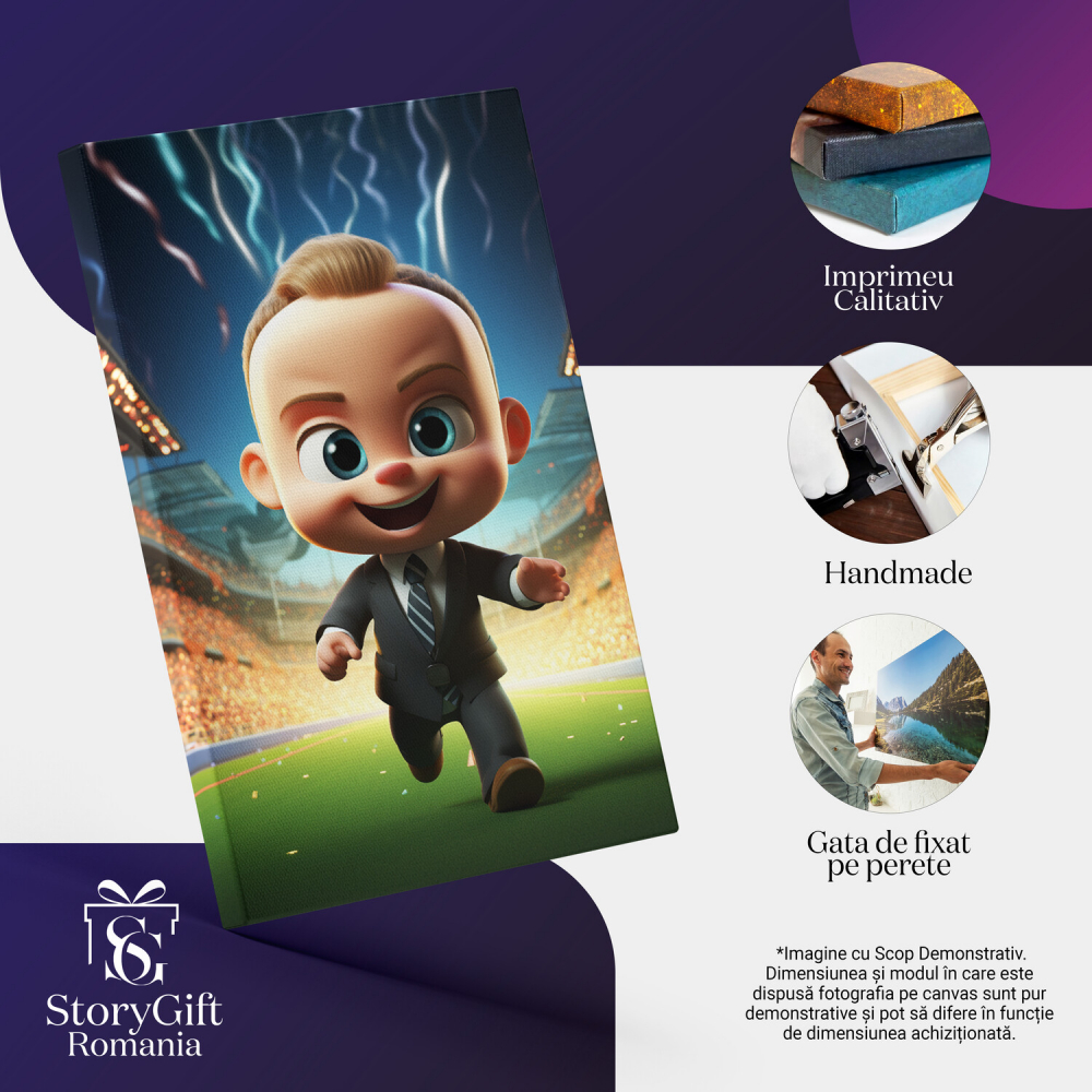 Bebelus în Costum Negru pe Stadion cu Mii de Oameni și Panglici Colorate - Pictură Digitală, Marime 40x25CM [2]