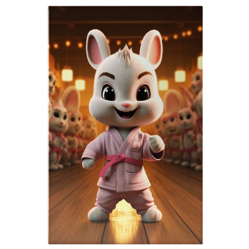 Bebelusul Iepuraș în Costum Roz cu Centură de Karate - Pictură Digitală, Marime 40x25CM [1]