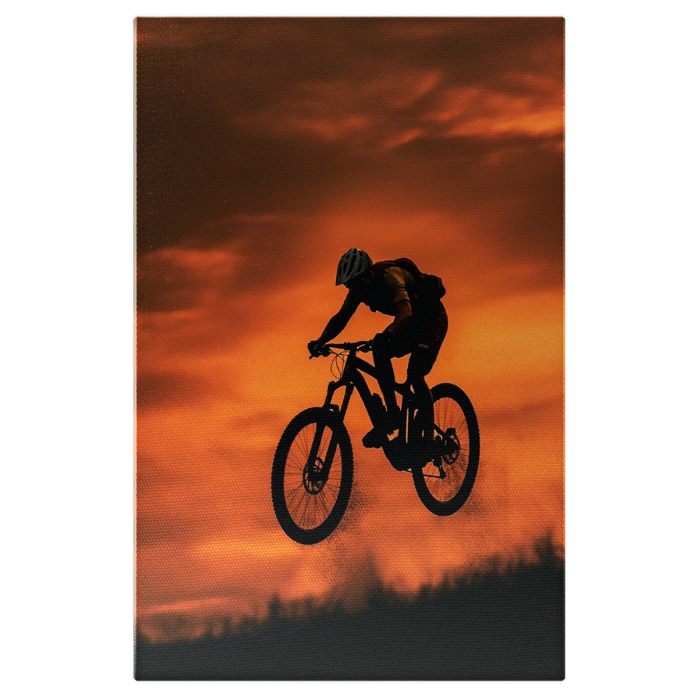 Biciclist Sărind cu Bicicleta la Apus de Soare – Pictură Digitală, Marime 40x25CM [1]