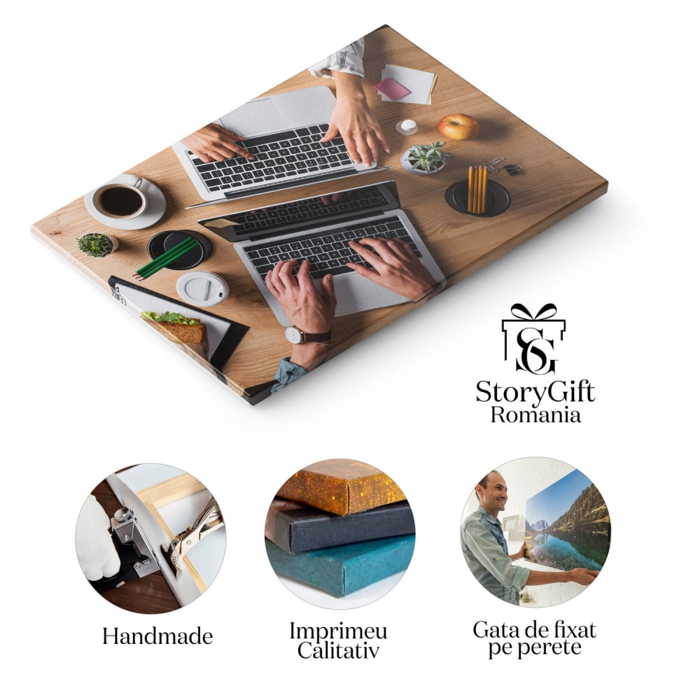 Birou de Afaceri cu Accente de Lemn: Spațiu de Lucru Modern, Marime 40x25CM [2]