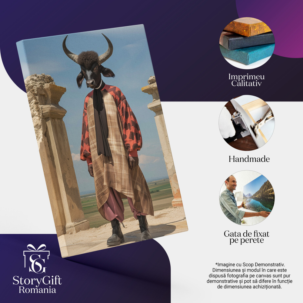 Bivol Colorat cu Bocanci și Eșarfă Neagră - Tablou Canvas Digital, Marime 100x70CM [2]