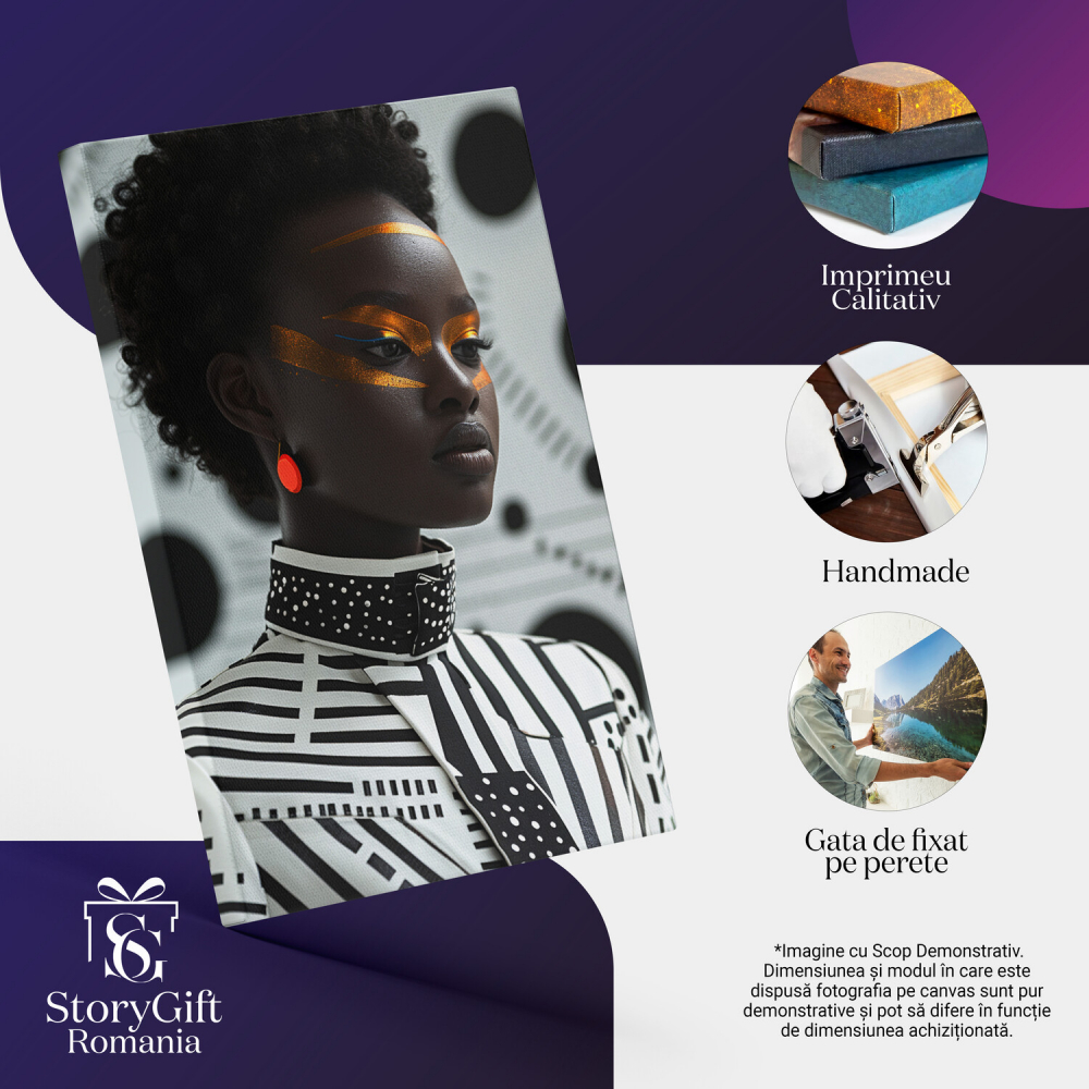 Tablou Canvas Black Elegance cu Părul Scurt Creț, Marime 40x25CM [2]