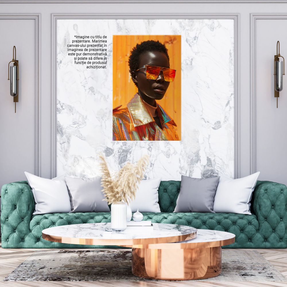 Femeie de Culoare cu Ochelari de Soare și Jachetă Lucioasă - Pictură Digitală, Marime 40x25CM [3]