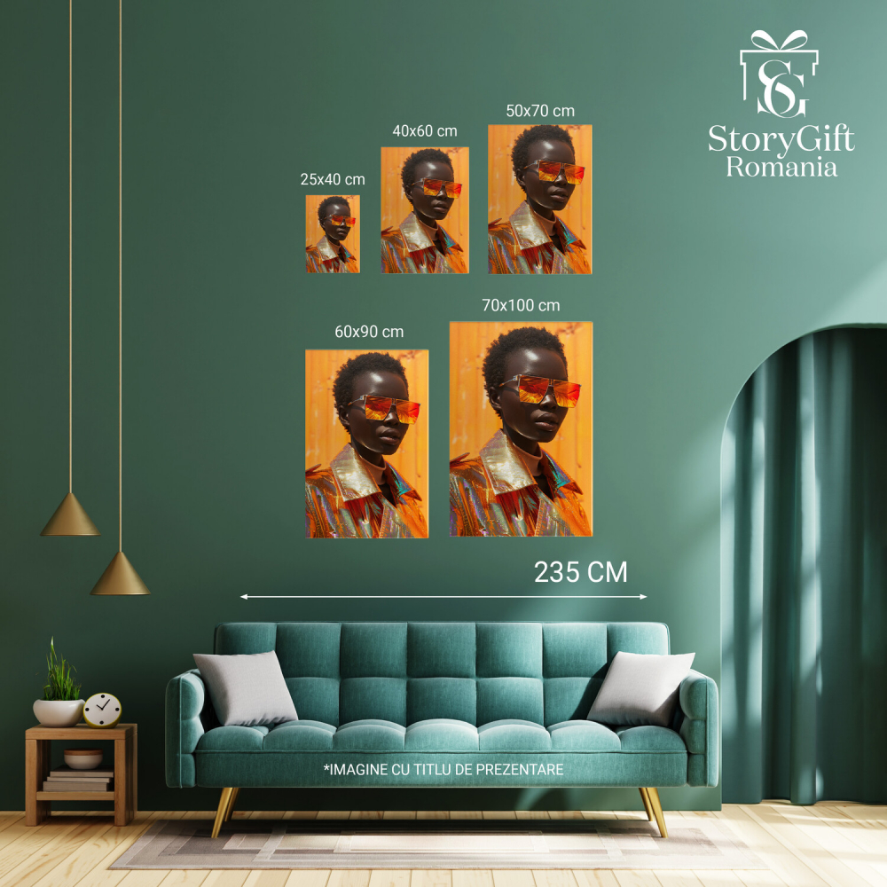 Femeie de Culoare cu Ochelari de Soare și Jachetă Lucioasă - Pictură Digitală, Marime 40x25CM [4]