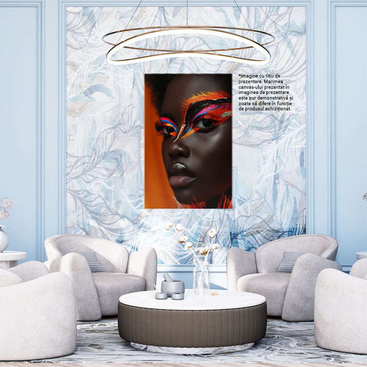 Tablou Canvas   Black Female Face Pictata la Ochi cu Genele Lungi si Buzele Mari cu Ochii Negri Luminati , Pictura Digitala 40x25CM [2]