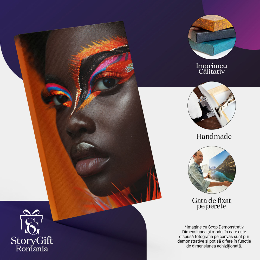 Tablou Canvas   Black Female Face Pictata la Ochi cu Genele Lungi si Buzele Mari cu Ochii Negri Luminati , Pictura Digitala 40x25CM [3]