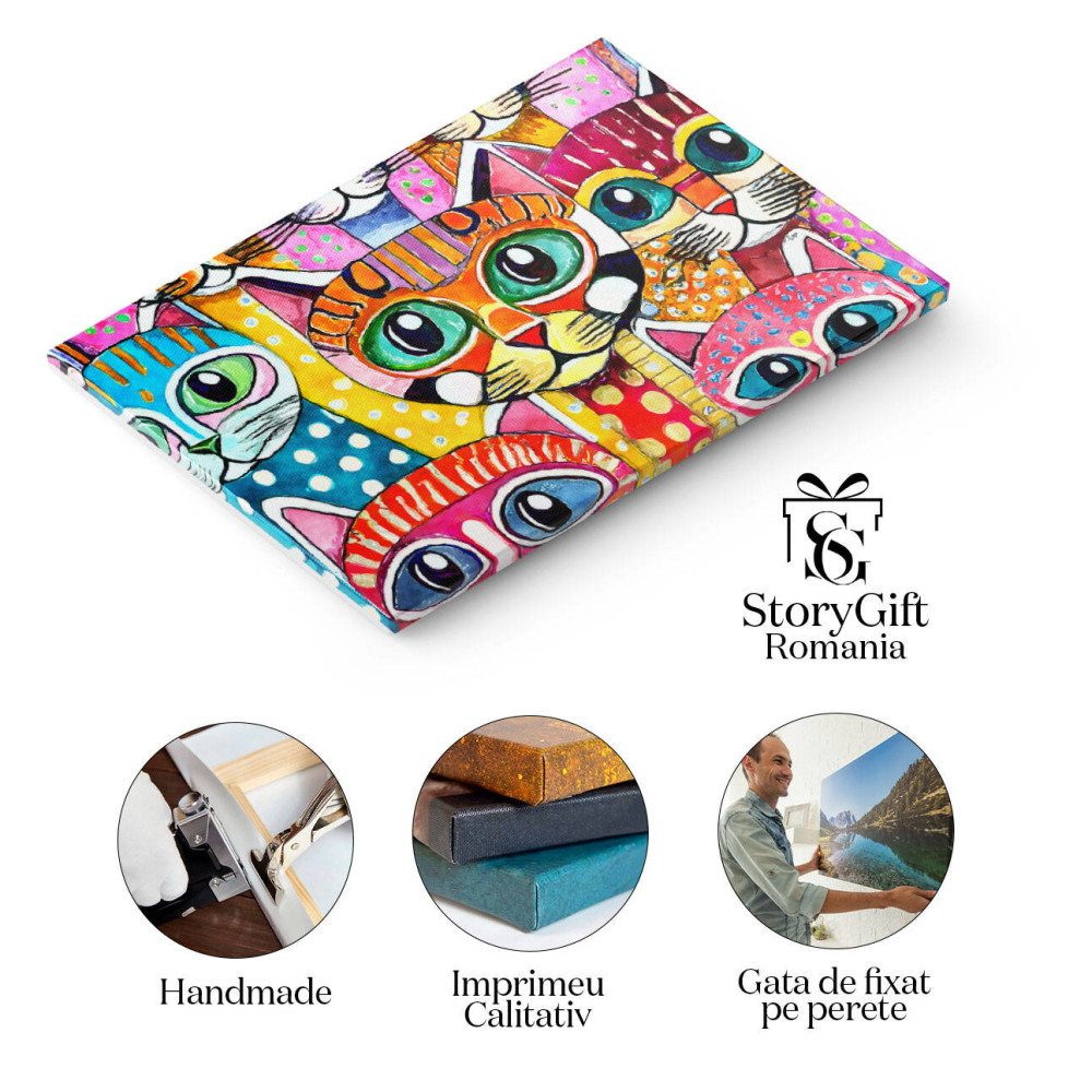 Tablou Canvas: Blana de pisică cu model cu buline - Pisici în diferite culori 40x25CM [2]