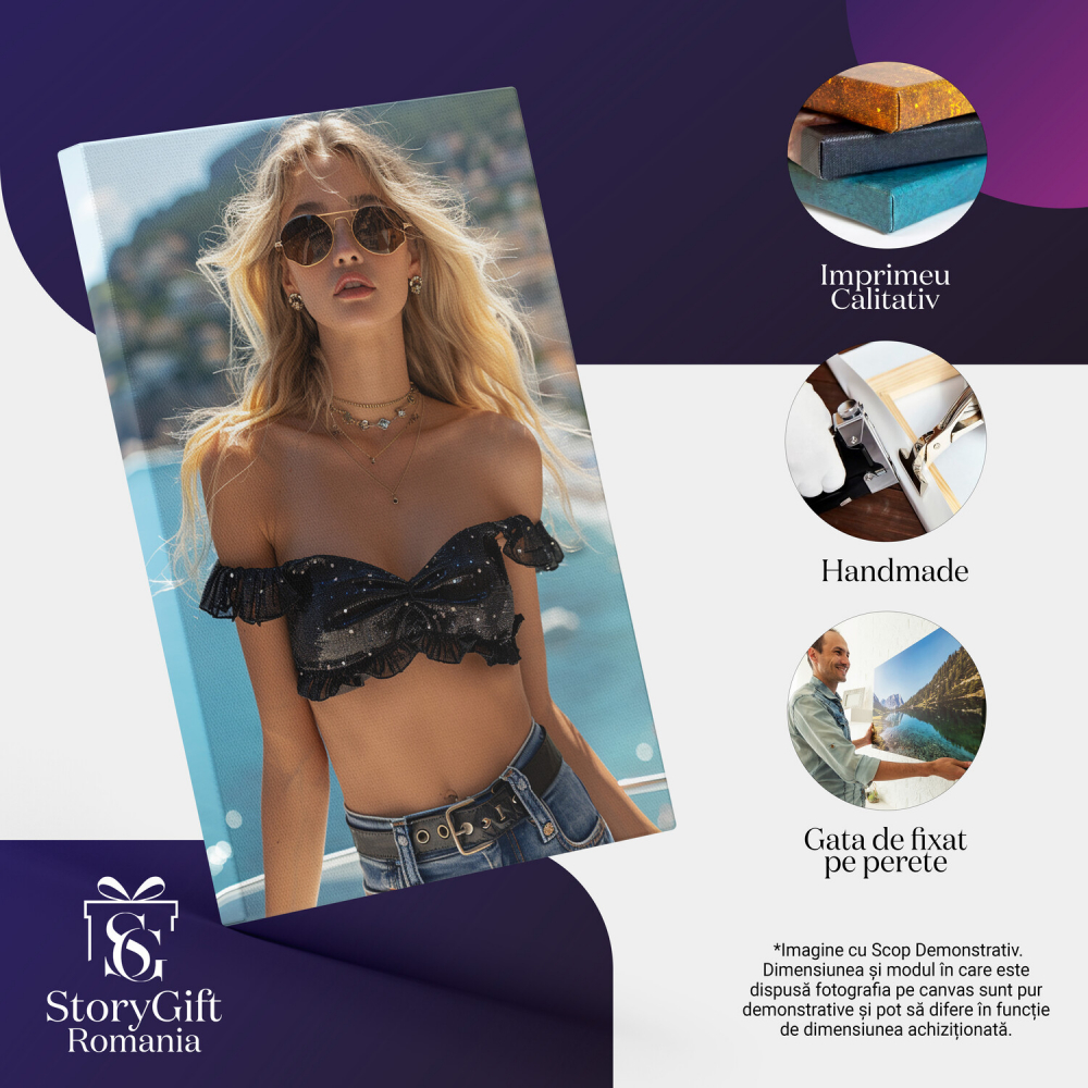 Tablou Canvas Blonda Fermecătoare în Top Negru, Marime 40x25CM [2]