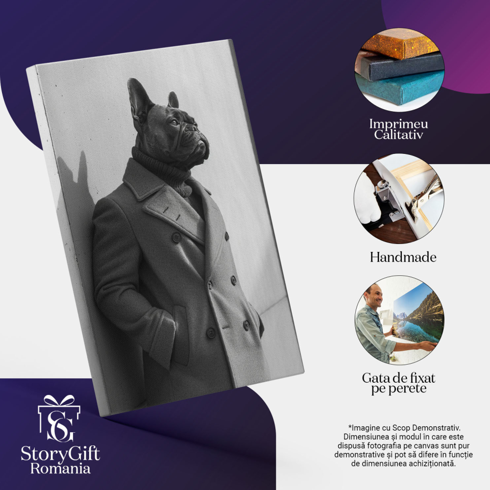 Tablou Canvas Bot Sofisticat Eleganța Canină Capturată în Portret Unic în Palton , Pictura Digitala 40x25CM [3]