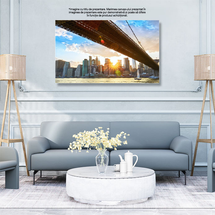 Tablou Canvas: Brooklyn Bridge la Amurg - Luminite si Reflexii in Downtown Manhattan 40x25CM [3]