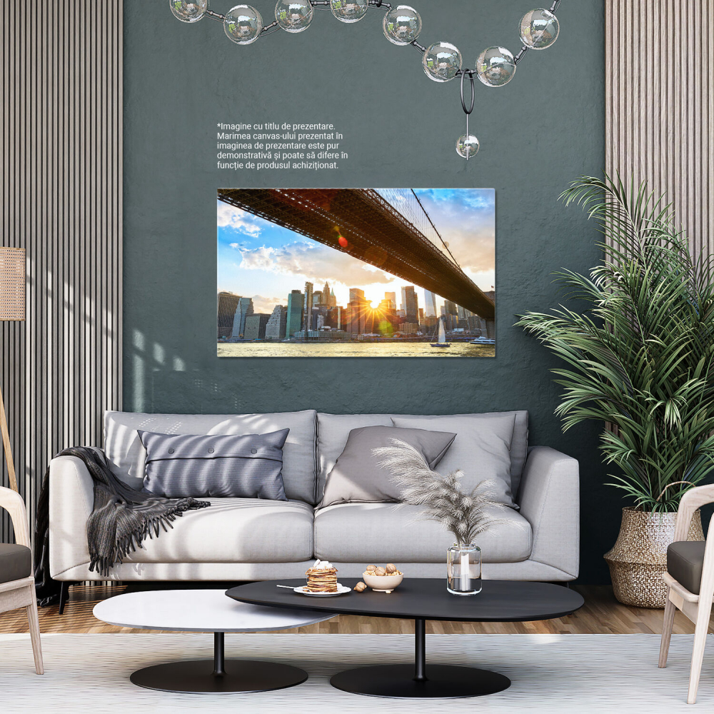 Tablou Canvas: Brooklyn Bridge la Amurg - Luminite Strălucitoare în Manhattan, Marime 40x25CM [4]