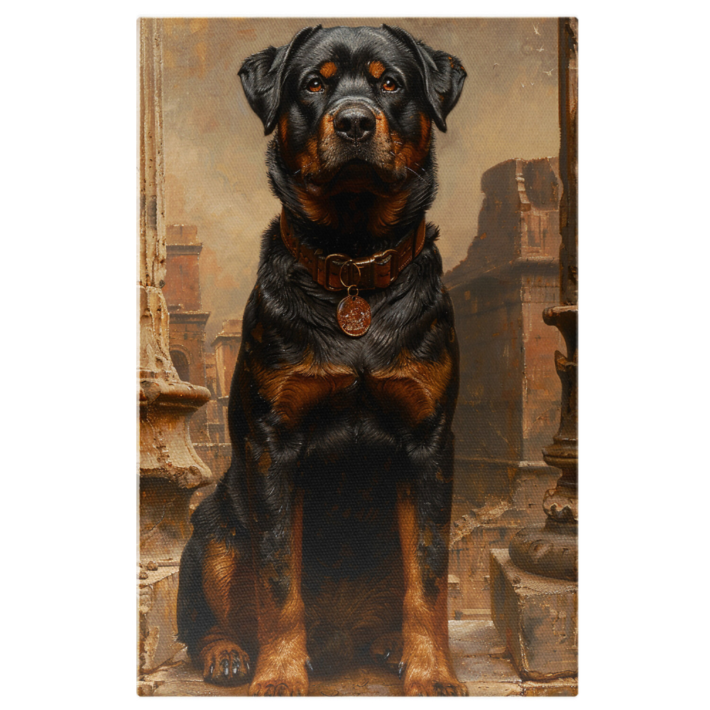 Tablou Canvas - Bruno, Câinele cu Medalion: Ultimul Locuitor al Orașului Transformat în Ruine, Marime 40x25CM [1]