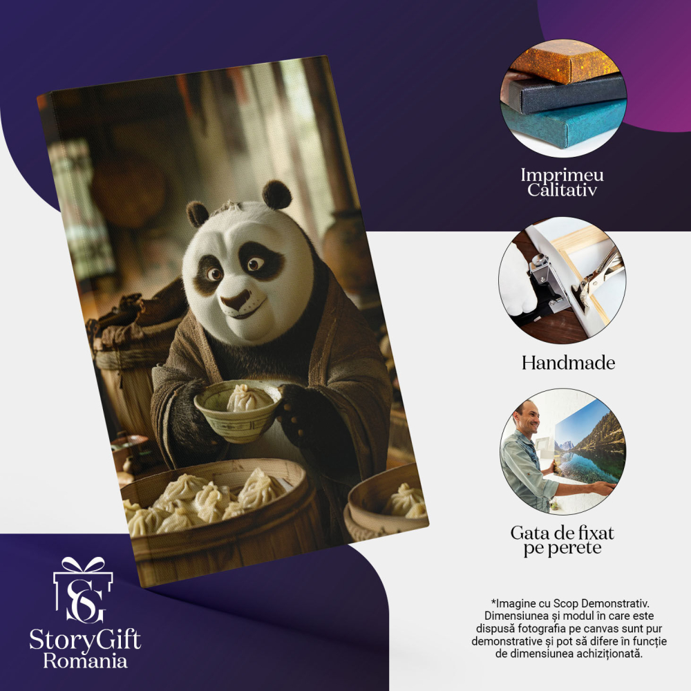 Tablou Canvas:  Bucatarul Chinezesc Panda care Pregateste Baozi pentru Familia lui Minunata Pictura Digitala 40x25CM [3]