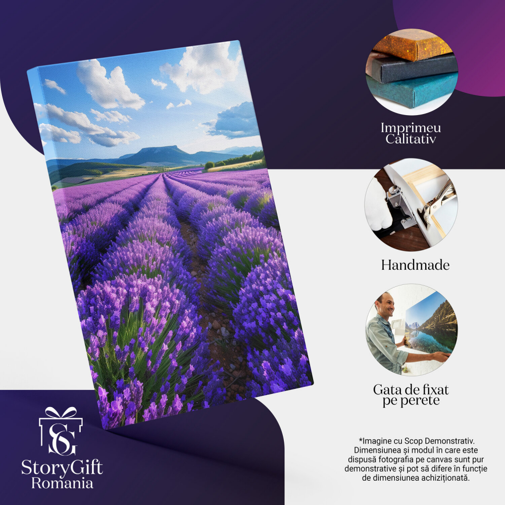 „Tablou Canvas Buchete Mov de Lavandă în Lan Verde cu Nori Călători”, Marime 40x25CM [2]