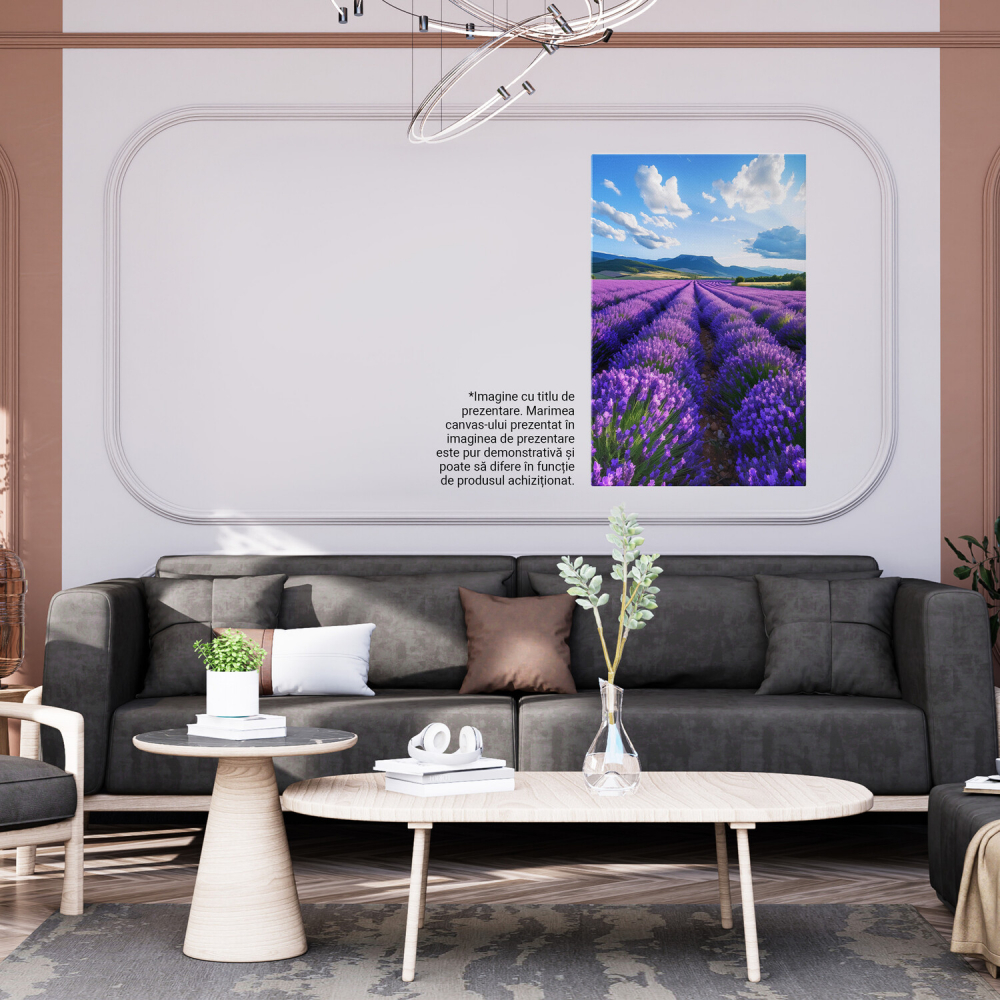 „Tablou Canvas Buchete Mov de Lavandă în Lan Verde cu Nori Călători”, Marime 40x25CM [4]