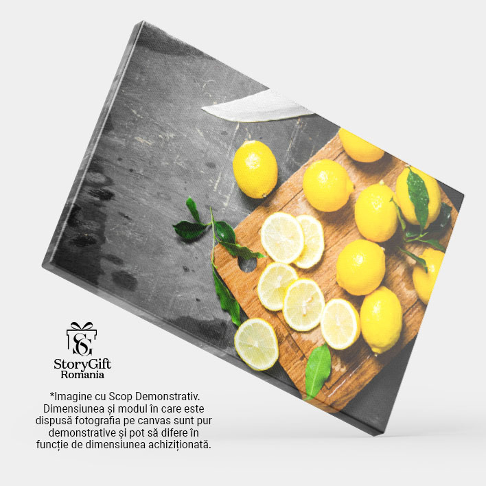 Tablou Canvas Bucurie Citrica Lamai Proaspete pe Placa de taiat  Delicii pentru o Alimentatie Sanatoasa 40x25CM [4]