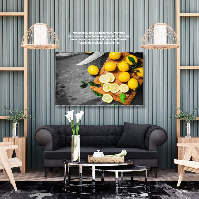 Tablou Canvas Bucurie Citrica Lamai Proaspete pe Placa de taiat  Delicii pentru o Alimentatie Sanatoasa 40x25CM [3]