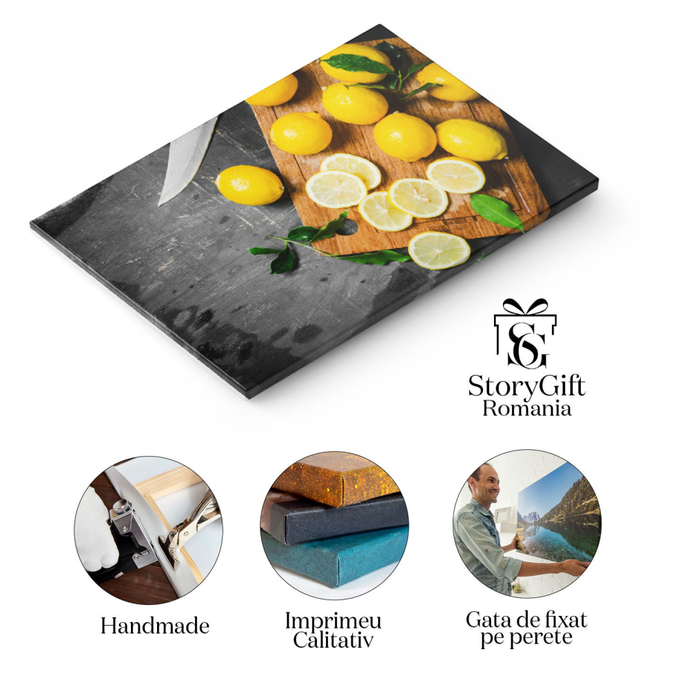 Tablou Canvas Bucurie Citrica Lamai Proaspete pe Placa de taiat  Delicii pentru o Alimentatie Sanatoasa 40x25CM [2]
