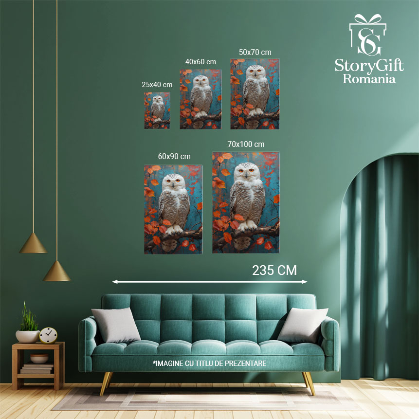 Tablou Canvas:  Bufniță între frunzele portocalii -Ochii bufniței ce se asortează cu frunzele Pictura Digitala 40x25CM [4]