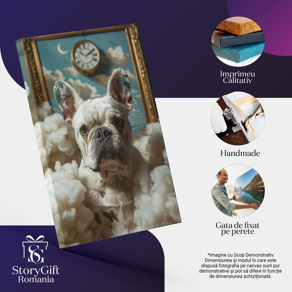 Buldogul cu Fluturi - Tablou Canvas cu Desene pe Urechi și Nori Pufosi, Marime 40x25CM [2]