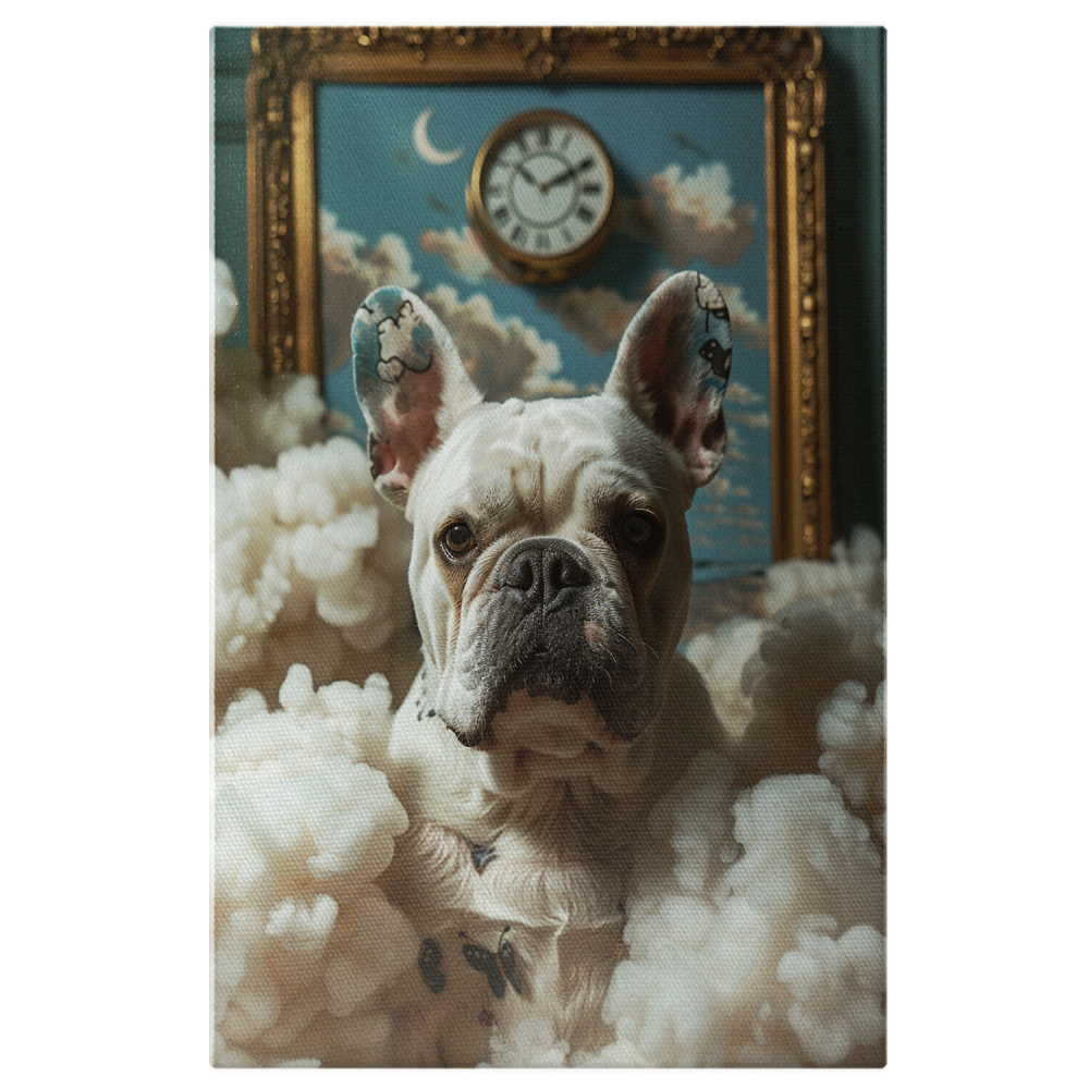 Buldogul cu Fluturi - Tablou Canvas cu Desene pe Urechi și Nori Pufosi, Marime 40x25CM [1]