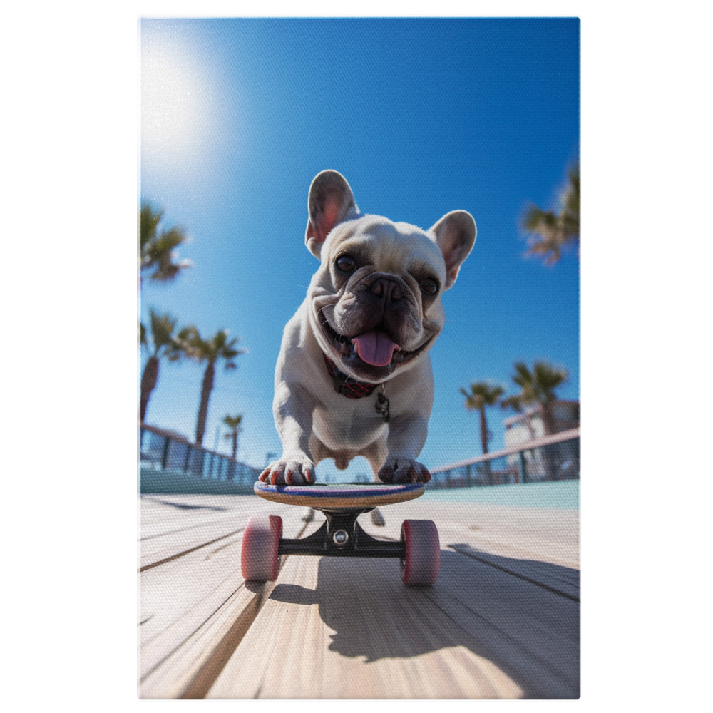 Bulldog Francez pe Skateboard - Pictură Digitală Jucăușă, Marime 40x25CM [1]