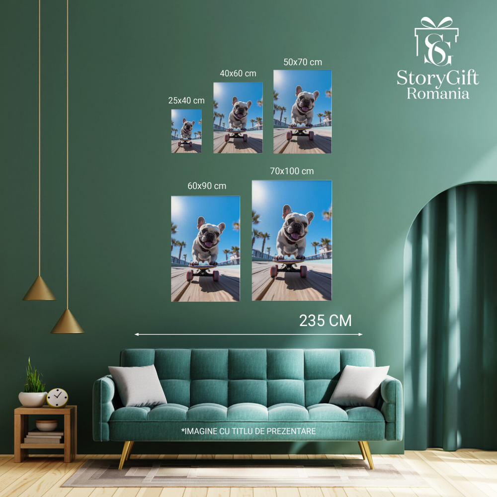 Bulldog Francez pe Skateboard - Pictură Digitală Jucăușă, Marime 40x25CM [3]